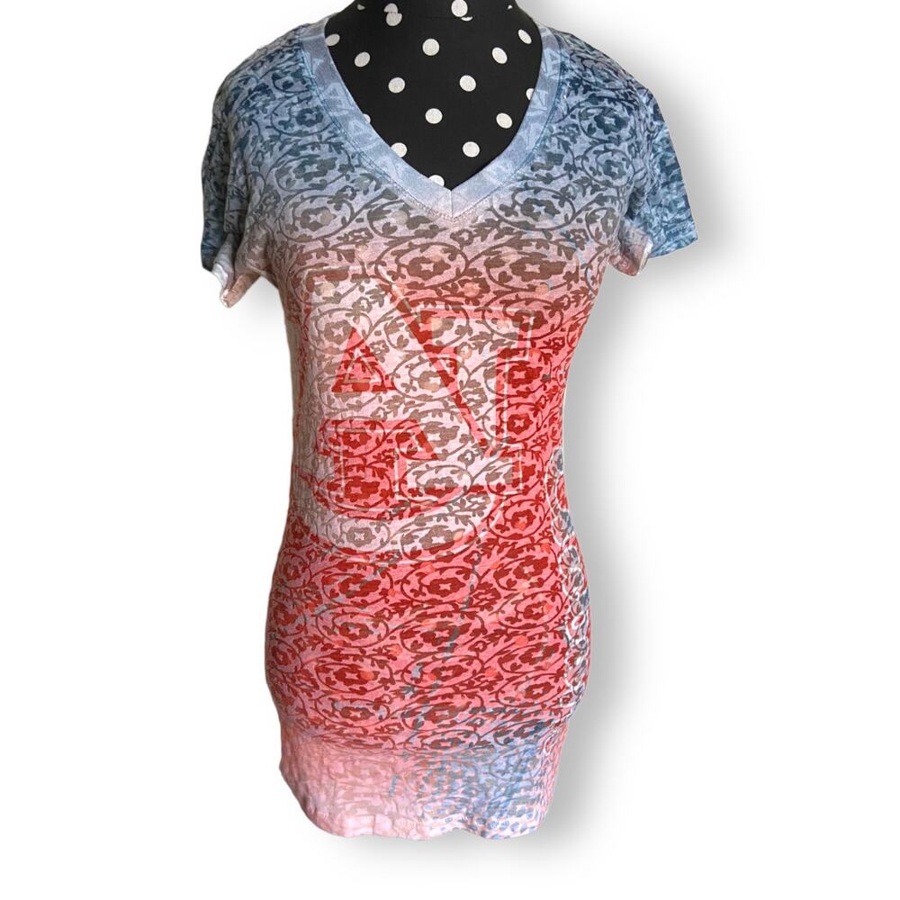 Pressbox Womens Tee Size Large Auburn Blue Orange Burnout Sheer Fitted